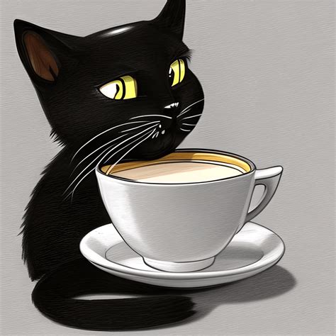 Black Cat Drinking Coffee Cartoon Graphic · Creative Fabrica