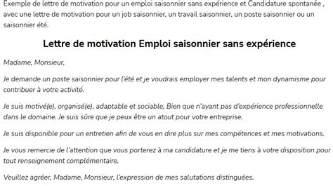 Exemple De Lettre De Motivation Emploi Saisonnier