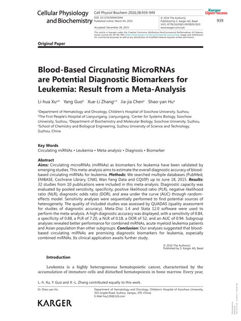 PDF Blood Based Circulating MicroRNAs Are Potential Diagnostic