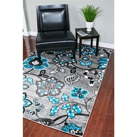 Shop Persian Rugs Floral White Grey Turquoise Area Rug - Grey/Turquoise ...