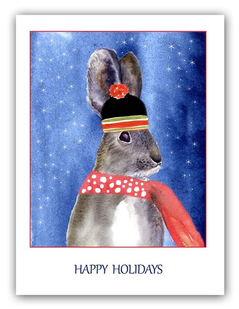 Bunny Christmas Cards Holiday Rabbit Card Woodland Christmas Cards ...