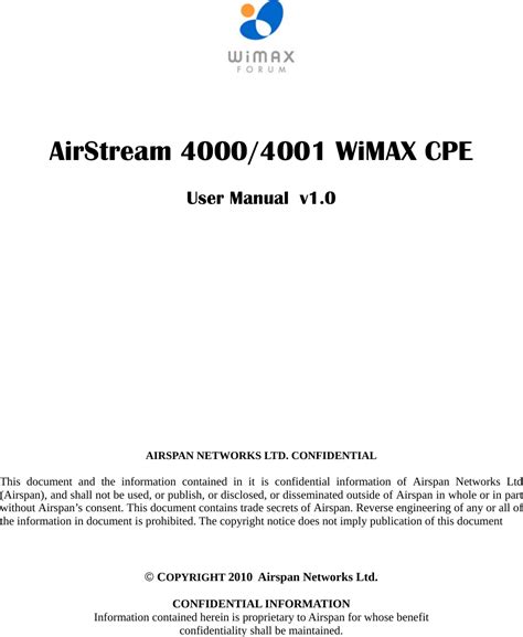 Airspan Networks ASMAX698 WiMAX Outdoor CPE User Manual AirStream 4000