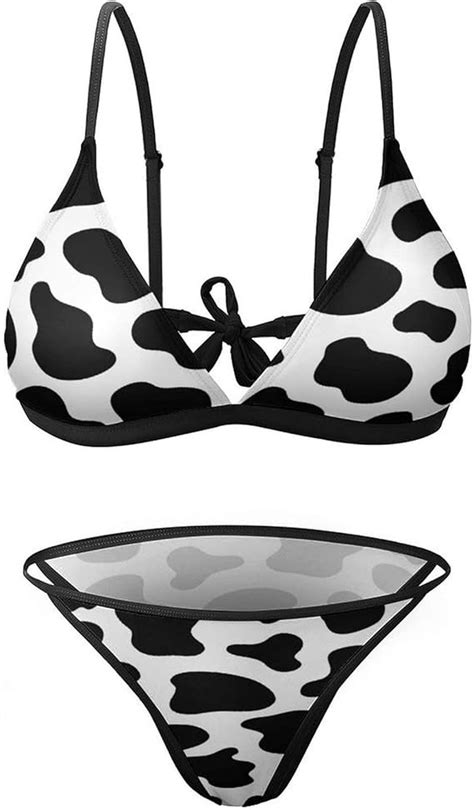 CHUFZSD Black And White Cows Print Sexy Swimwear Piece Bathing Suit Beach Bikini Set Swimsuit