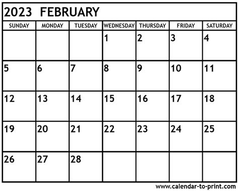 February 2023 Calendar Printable