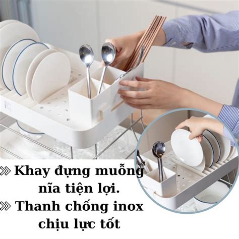 Mua Kệ chén bát đa năng nhựa Inox 2 Tầng Inochi Có Khay Thoát Nước