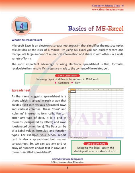 Class Computer Science Chapter Basics Of Microsoft Excel 43 Off