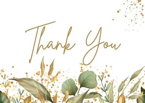 Gold Green Watercolor Thank You Card Thank You Greeting Card Etsy