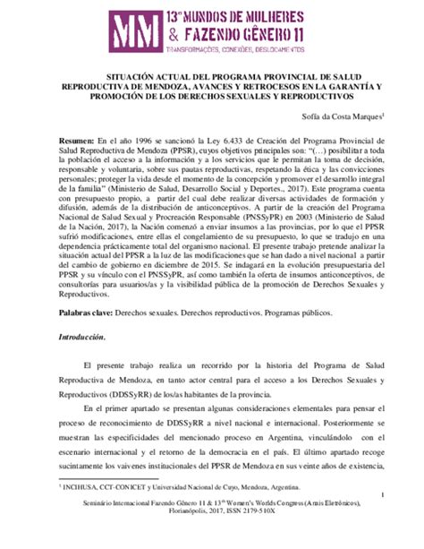 Pdf SituaciÓn Actual Del Programa Provincial De Salud Reproductiva De