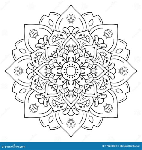 Circular Flower Mandala With Cute Cartoon Floral Style Vector Mandala