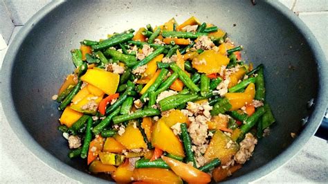 Stir Fry String Beans And Squash With Ground Pork Ginisang Sitaw At Kalabasa With Pork