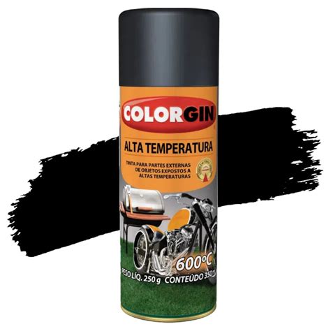 Tinta Spray Alta Temperatura 600 Colorgin Preto Fosco 350ml