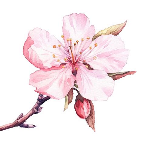 Premium Photo There Is A Watercolor Painting Of A Pink Flower On A