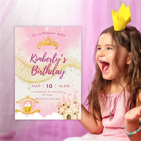 Editable Princess Birthday Invitation Magical Princess Template Invitation Girls Princess