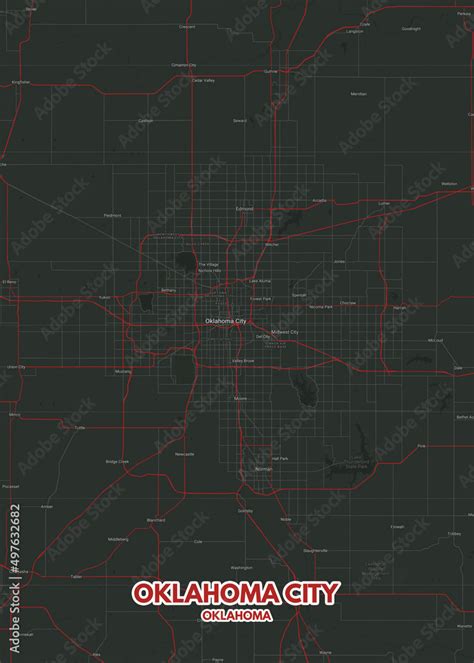 Poster Oklahoma City Oklahoma Map Road Map Illustration Of Oklahoma