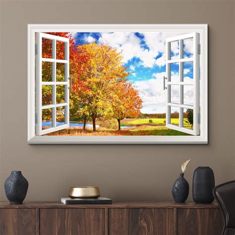 ideawall autumn fall window view  red orange fall trees nature