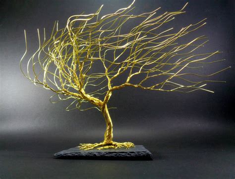 Brass Windswept Wire Tree Sculpture Wire Bonsai Tree Of Life Etsy