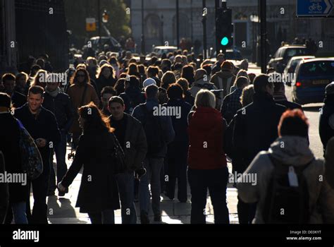 Crowded Pavement London England United Kingdom Europe Stock Photo