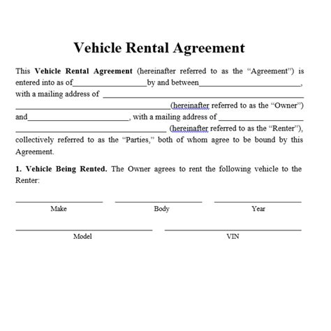 Editable Vehicle Rental Lease Agreement Car Rental Agreement Lease Agreement Car Renting