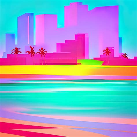 A colorful poster with a rainbow and palm trees in the background. | Premium AI-generated image