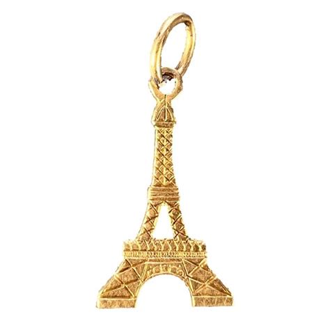 French Eiffel Tower 18K Yellow Gold Charm Pendant Gem