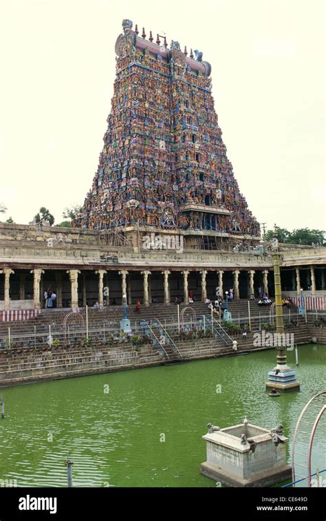 Golden Lotus Tank And South Tower Sri Meenakshi Amman Temple