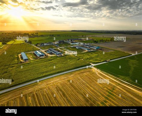 Countryside farming with plantations and livestock farms Stock Photo ...