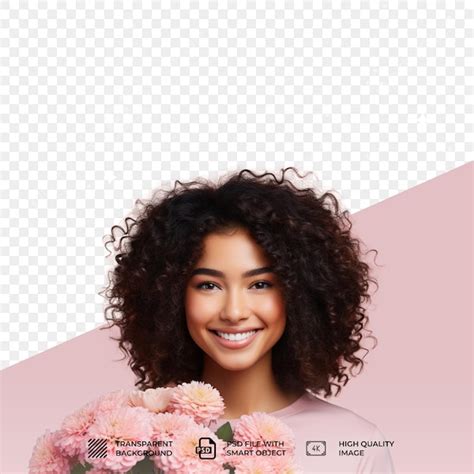 Premium PSD Psd Woman Smiling Face With Curly Hair And Flower