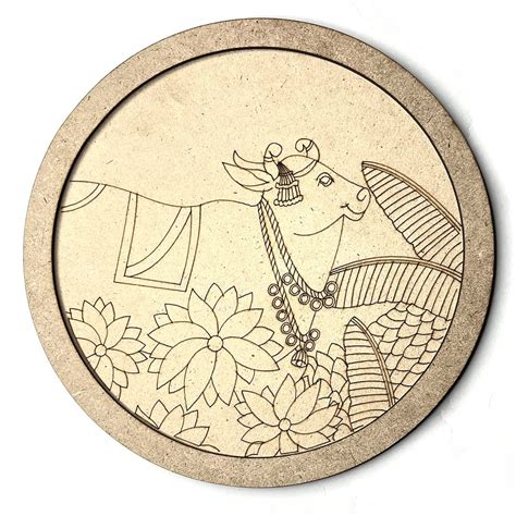 Buy Adikala Pichwai Cow With Leaf Motifs Mdf Design Engraved Wall Plate