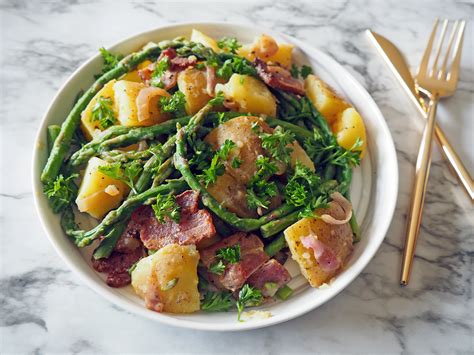 Warm Asparagus Potato Salad With Bacon Oryana Community Co Op