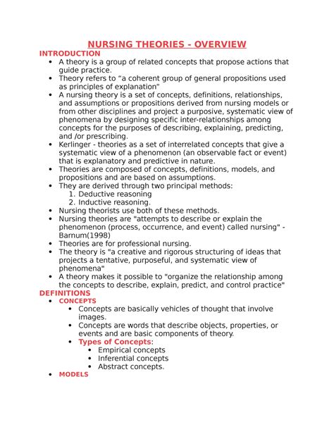 TFN Prelim Notes 3 None NURSING THEORIES OVERVIEW INTRODUCTION A