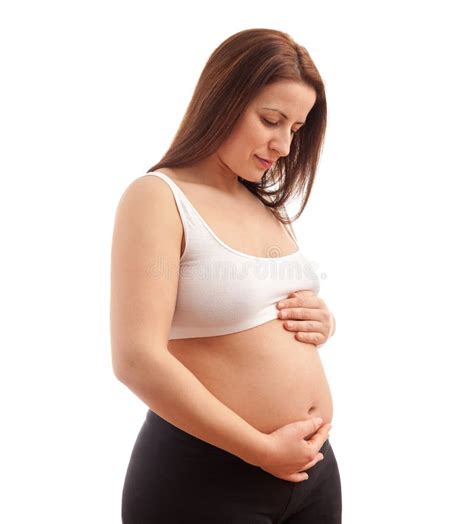 Fixation De Femme Enceinte Son Ventre Photo Stock Image Du Ventre Enceinte 56548496