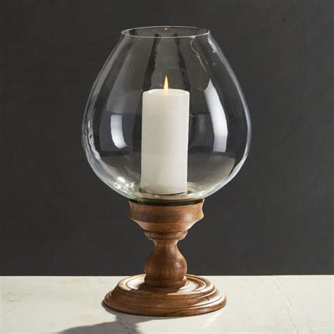 1625” Decorative Rustic Glass And Wooden Pedestal Goblet Candle Holder