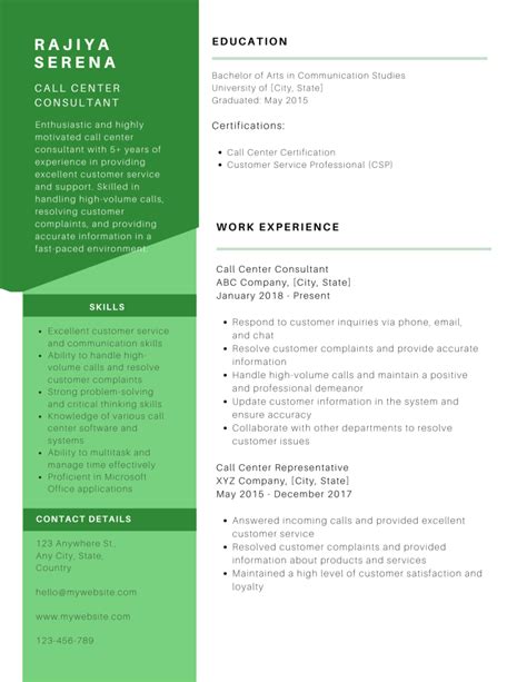 Call Center Consultant Resume Template 2024 Download In Word Pdf