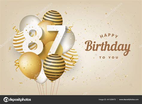 Happy 87th Birthday Gold Balloons Greeting Card Background Years