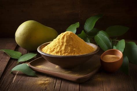 Premium Ai Image A Bowl Of Turmeric Powder Sits On A Table Next To A