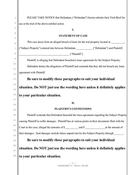 Sample trial brief for California civil case