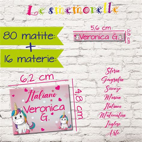 Kit Set Etichette Adesive Personalizzate Con Nome E Materie Per La