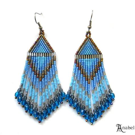 Blue Seed Bead Earrings Beaded Earrings Dangle By Anabel27shop