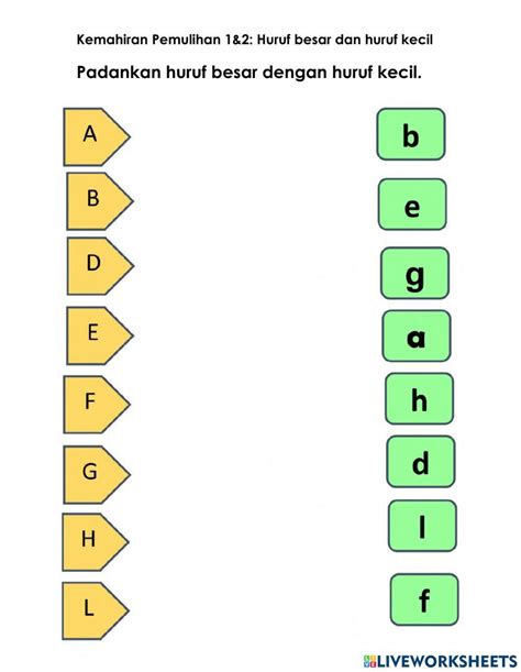 Padankan Huruf Besar Dengan Huruf Kecil Interactive Worksheet Live