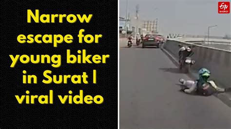 Narrow Escape For Young Biker In Surat Viral Video Youtube