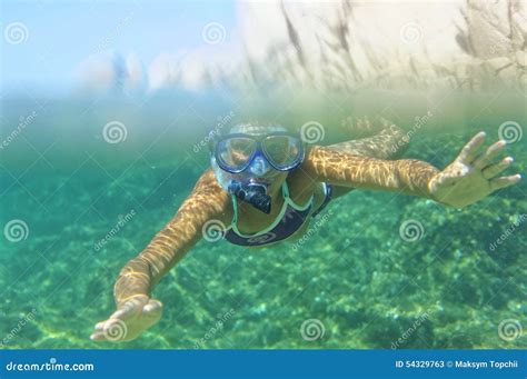 Underwater Girl Snorkeling Stock Image Image Of Bottom 54329763