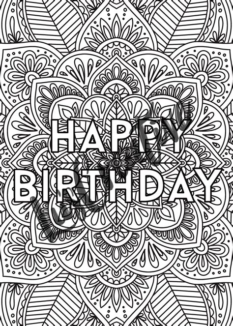 Happy Birthday Coloring Card Mandala Printable Digital Etsy