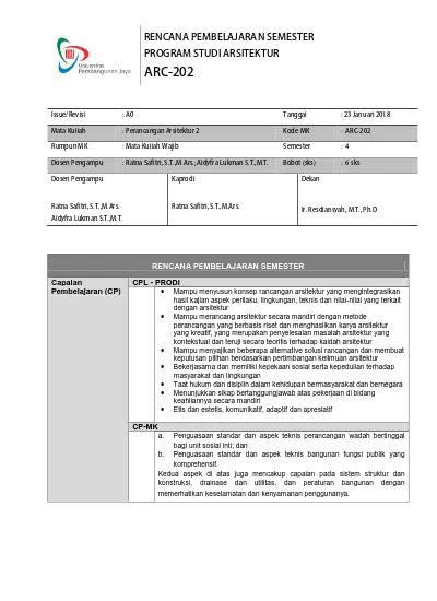 Rencana Pembelajaran Semester Program Studi Arsitektur Issue Revisi