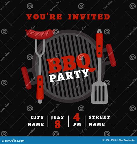 Bbq Party Background With Grill Barbecue Poster Flat Style Vector