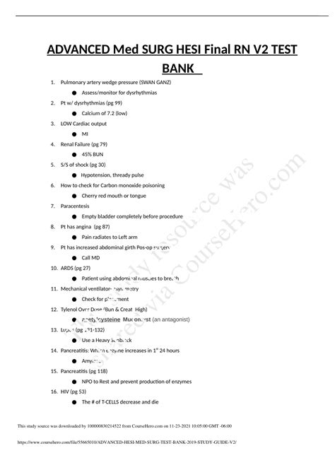 Advanced Hesi Med Surg Test Bank Study Guide V Advanced Hesi