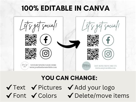 Social Media Sign Template Qr Code Sign Editable Small Etsy Australia