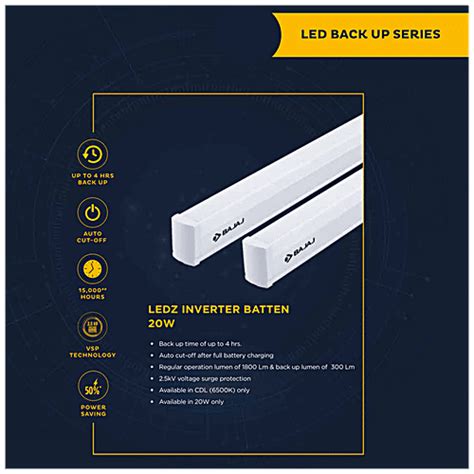 Buy Bajaj Ledz Inverter Batten W With Light Back Up Cool Day Light