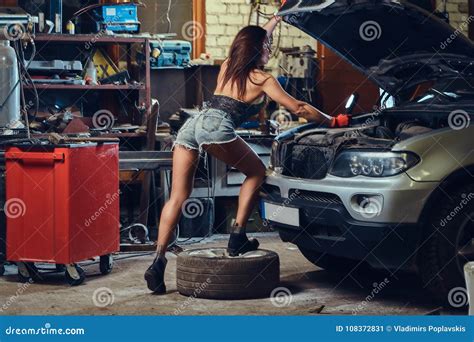 Female Repairing A Car Stock Image Image Of Mechanic