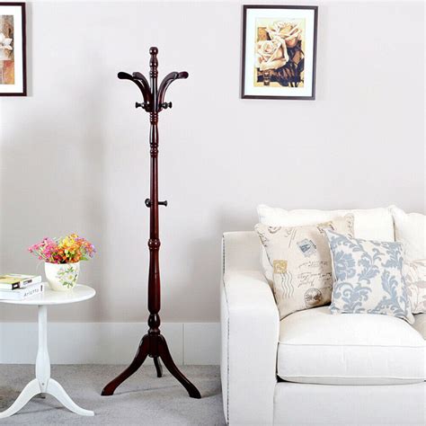 Solid Vintage Coat Rack Stand Wood Hall Tree Antique Cloth Garment