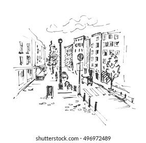 Hand Drawn European Street City Sketch Stock Vector (Royalty Free ...